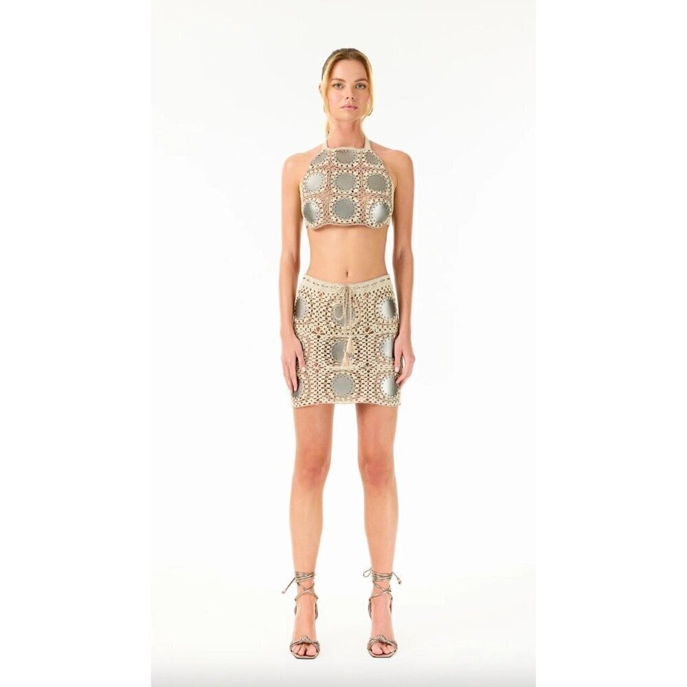 My Beachy Side Crochet Mini Skirt Stone Grey Bronze Womens Size Large - Picture 2 of 7
